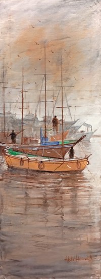 Abdul Hameed, 12 x 36 inch, Acrylic on Canvas, Seascape Painting, AC-ADHD-021